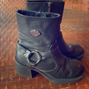Harley Davidson black leather ankle boots
